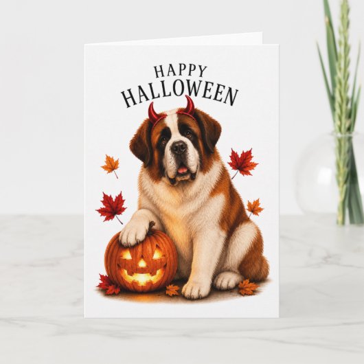 St Bernard Halloween Duivels Hond Kaart (Voorkant)