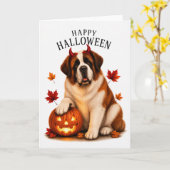 St Bernard Halloween Duivels Hond Kaart (Gele Bloem)