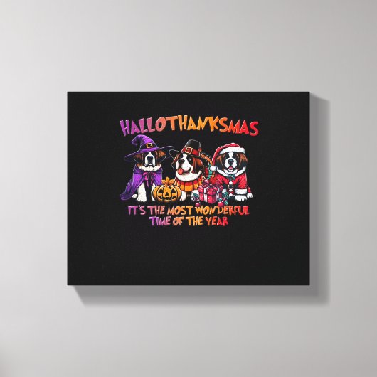 St. Bernard Halloween Thanksgiving Kerstles Canvas Afdruk (Voorkant)
