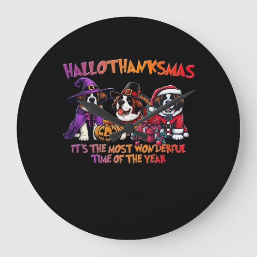 St. Bernard Halloween Thanksgiving Kerstles Grote Klok (Voorkant)