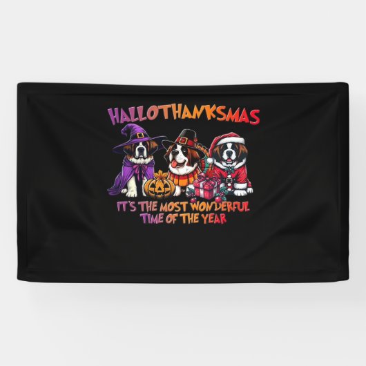 St. Bernard Halloween Thanksgiving Kerstles Spandoek (Horizontaal)