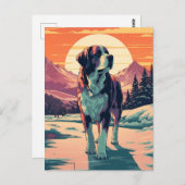 St.Bernard hond in het besneeuwde bos tijdens zons Briefkaart (Voorkant / Achterkant)