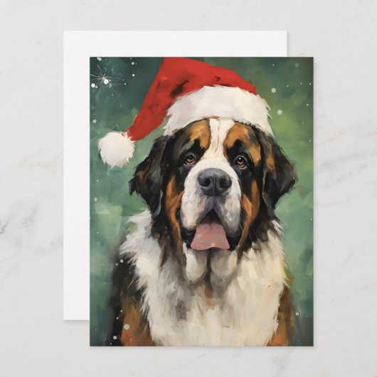 St.Bernard Kerstborstel schilderen kunstwerk Feestdagenkaart (Voorkant / Achterkant)