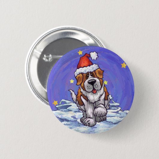 St. Bernard Kerstmis Ronde Button 5,7 Cm (Voorkant /achterkant)