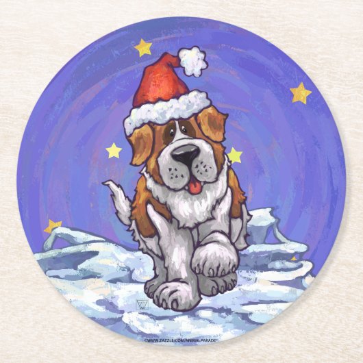 St. Bernard Kerstmis Ronde Kartonnen Onderzetter (Voorkant)