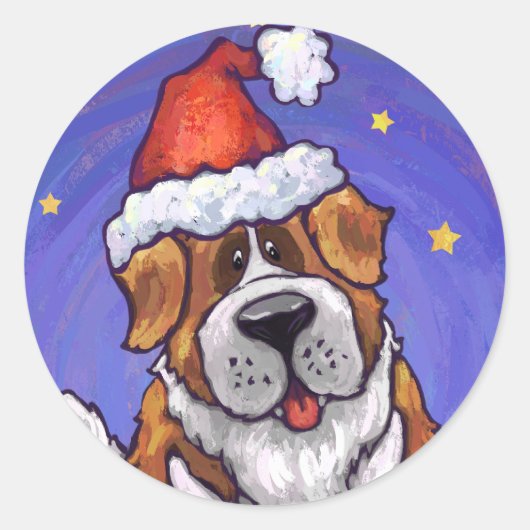 St. Bernard Kerstmis Ronde Sticker (Voorkant)