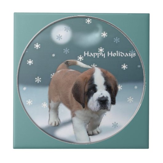 St Bernard Kerstmis Tegeltje (Voorkant)