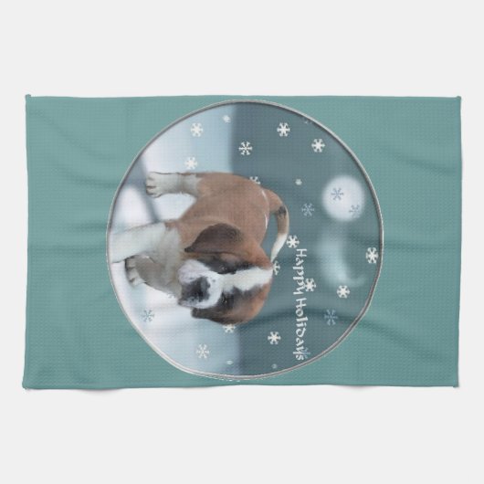 St Bernard Kerstmis Theedoek (Horizontaal)