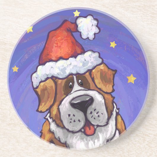 St. Bernard Kerstmis Zandsteen Onderzetter (Voorkant)