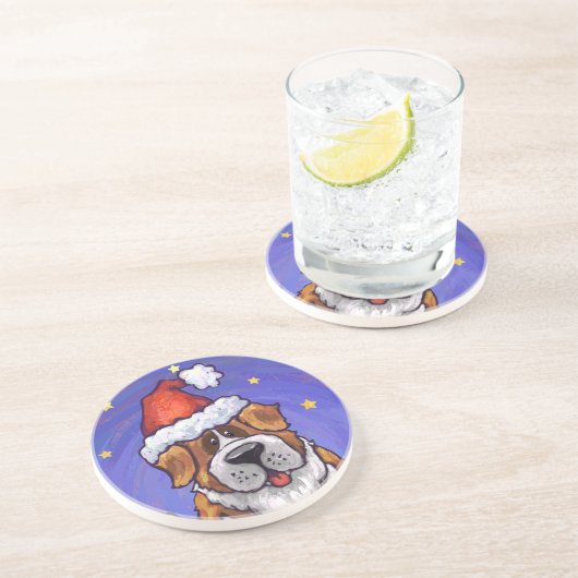 St. Bernard Kerstmis Zandsteen Onderzetter (Zijkant)