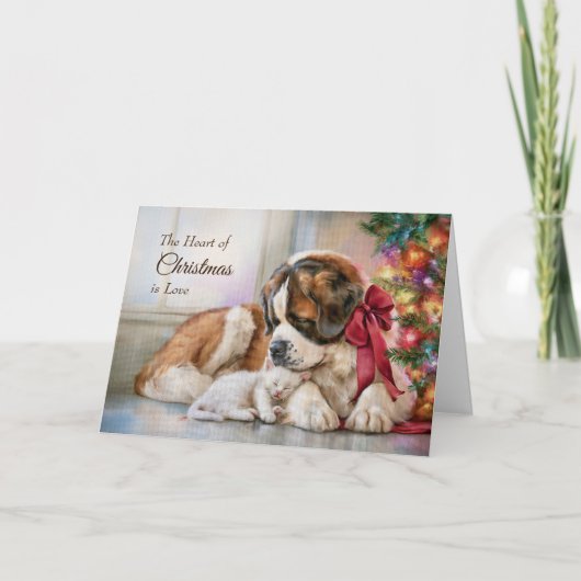St. Bernard Kittens Kerstmis Feestdagen Kaart (Voorkant)