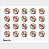 St Bernard Poinsettia Holly Kerstkrans Ronde Sticker (Vel)