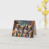St Bernard Puppies en Milkshakes Verjaardag Kaart (Gele Bloem)
