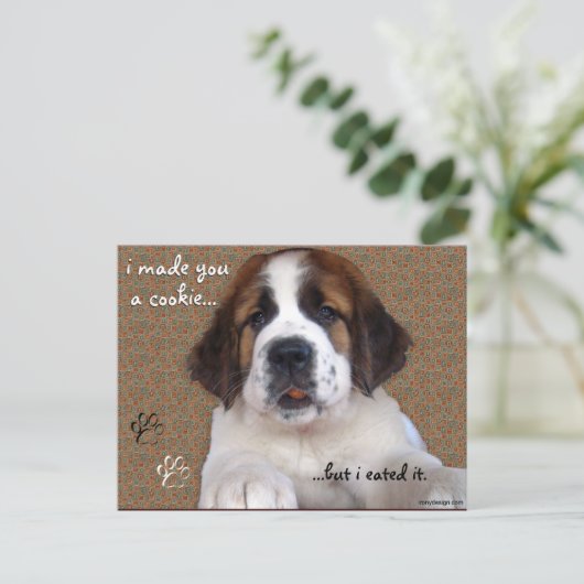 St Bernard Puppy Cookie Briefkaart (Staand voorkant)