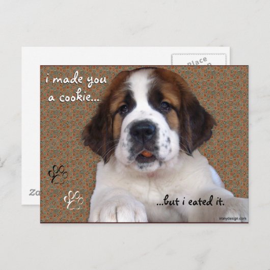 St Bernard Puppy Cookie Briefkaart (Voorkant / Achterkant)