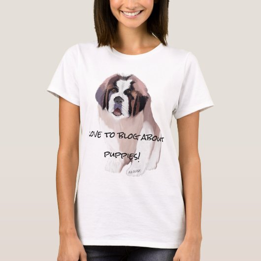 St. Bernard Puppy Dog Blogger citaat T-shirt (Voorkant)