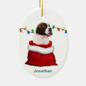 St. Bernard Puppy Dog in Holiday Gift Bag Keramisch Ornament (Achterkant)
