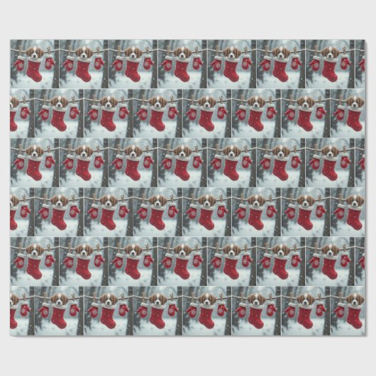 St. Bernard puppy in kerstkous Cadeaupapier (Vlak)