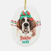 St Bernard Santa Hat Holiday String Beads Keramisch Ornament (Voorkant)