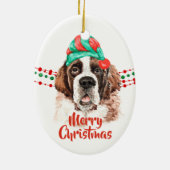St Bernard Santa Hat Holiday String Beads Keramisch Ornament (Achterkant)