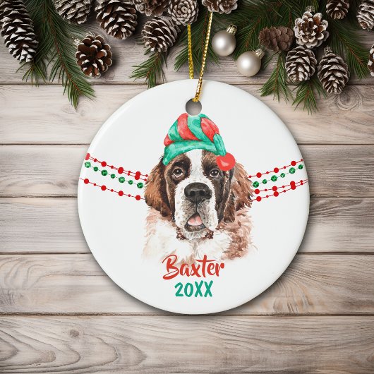 St Bernard Santa Hat Holiday String Beads Keramisch Ornament