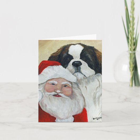 St Bernard & Santa-hond kerstkaart Kaart (Voorkant)