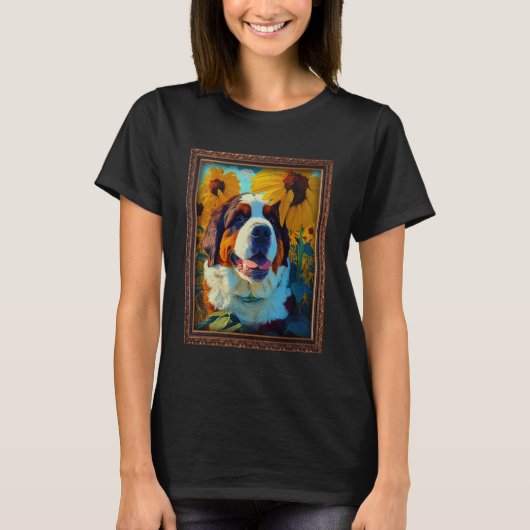 St Bernard Schilderij Zonnebloem Moeder Moeder Vro T-shirt (Voorkant)