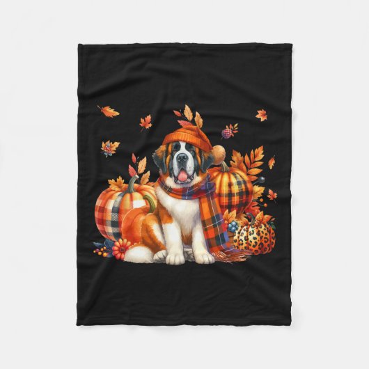 St. Bernard Thanksgiving Leopard Pumpkins Herfst L Fleece Deken (Voorkant)