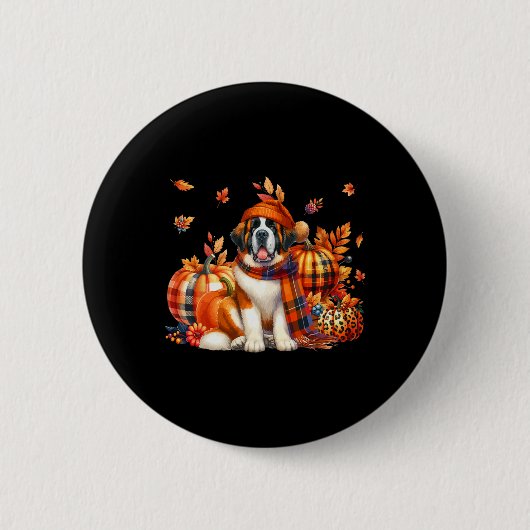 St. Bernard Thanksgiving Leopard Pumpkins Herfst L Ronde Button 5,7 Cm (Voorkant)