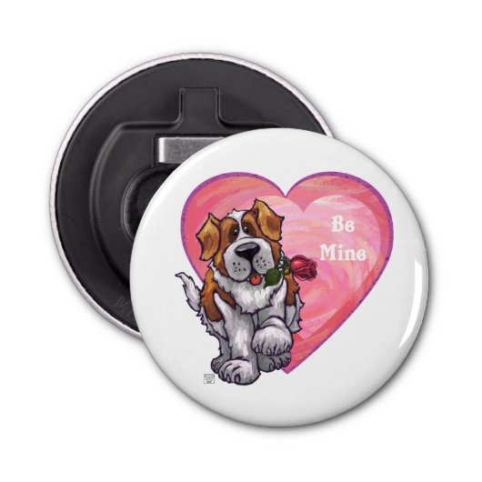 St. Bernard-Valentijnsdag Button Flesopener (Voorkant)