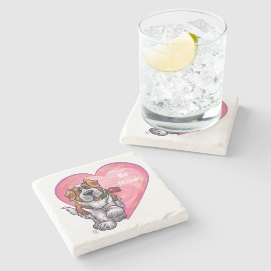 St. Bernard-Valentijnsdag Stenen Onderzetter (Zijkant)