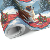 St. Bernard Winter Picnic Christmas Painting Cadeaupapier (Rol Hoek)