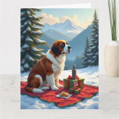 St. Bernard Winter Picnic Christmas Painting Kaart (Voorkant)