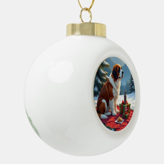 St. Bernard Winter Picnic Christmas Painting Keramische Bal Ornament (Links)