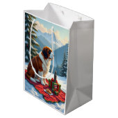 St. Bernard Winter Picnic Christmas Painting Medium Cadeauzakje (Achterkant Gekanteld)