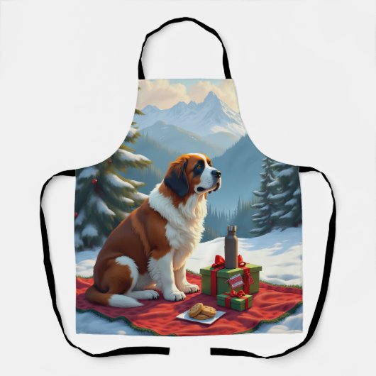St. Bernard Winter Picnic Christmas Painting Schort (Voorkant)