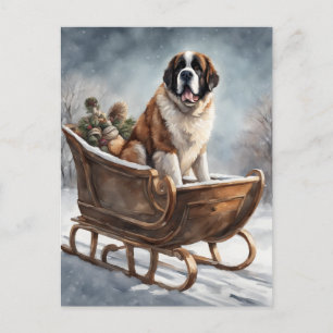 St Bernard Winter Sleigh Scene Briefkaart