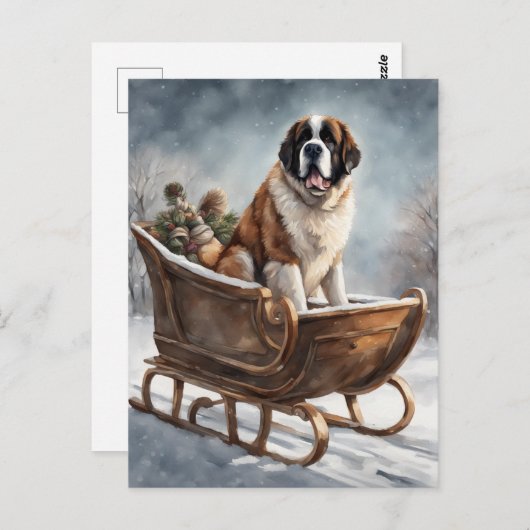 St Bernard Winter Sleigh Scene Briefkaart (Voorkant / Achterkant)
