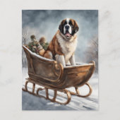 St Bernard Winter Sleigh Scene Briefkaart (Voorkant)
