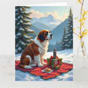 St. Bernard Winterpicknick Kerstschilderij Kaart