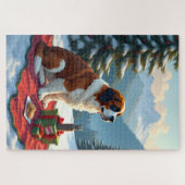 St. Bernard Winterpicknick Kerstschilderij Legpuzzel (Horizontaal)