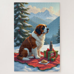 St. Bernard Winterpicknick Kerstschilderij Legpuzzel