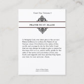 St. Blaise Patron Saint of Throat Illness Visitekaartje (Achterkant)