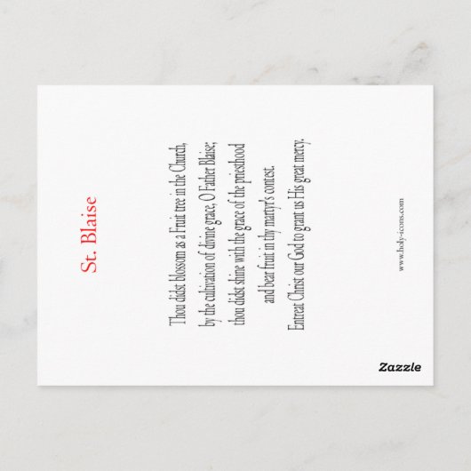 St. Blaise Prayer Card Briefkaart (Achterkant)
