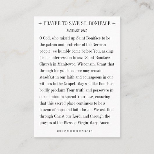 St. Boniface Manitowoc Katholieke Kerk Gebed Kaart Plaatskaartje (Achterkant)