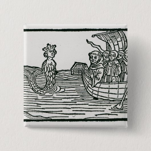St. Brendan en de Siren Vierkante Button 5,1 Cm (Voorkant)