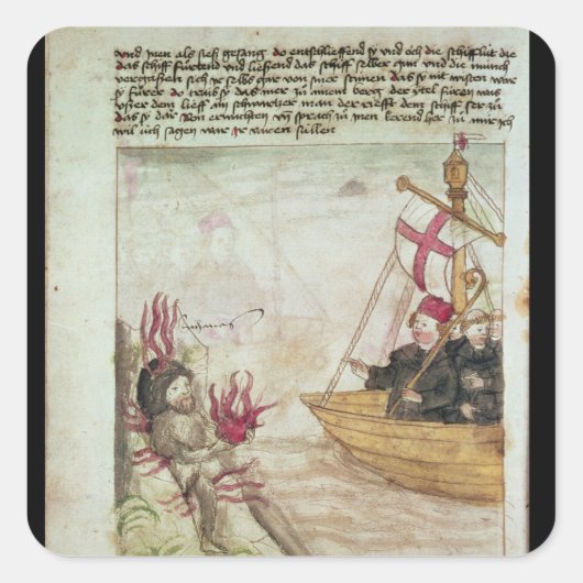 St. Brendan op zijn schip Vierkante Sticker (Voorkant)