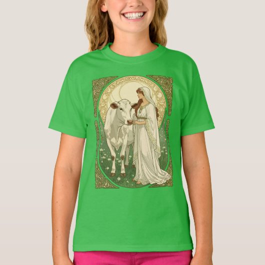 St Brigid and White Cow T-shirt (Voorkant)