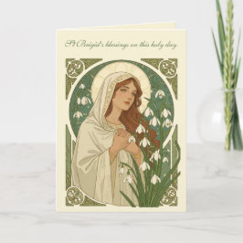 St Brigid Art Nouveau Halo and Snowdrops Kaart