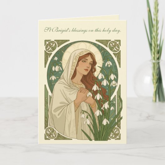 St Brigid Art Nouveau Halo and Snowdrops Kaart (Voorkant)